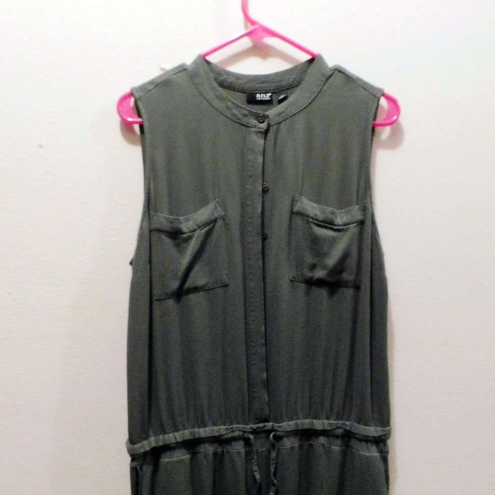 Military-Green Button-Up Romper